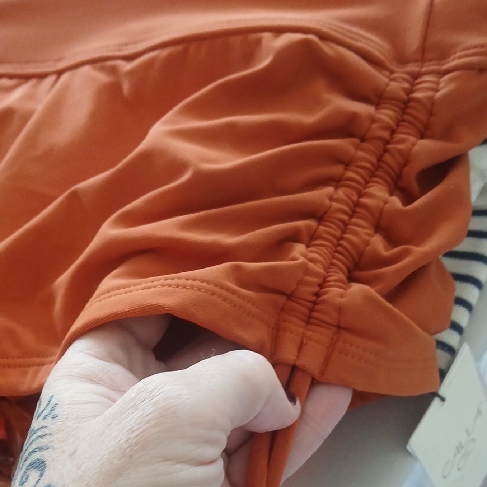 Alia Orange Athletic Shorts with Ruched Sides - Picture 4 of 6